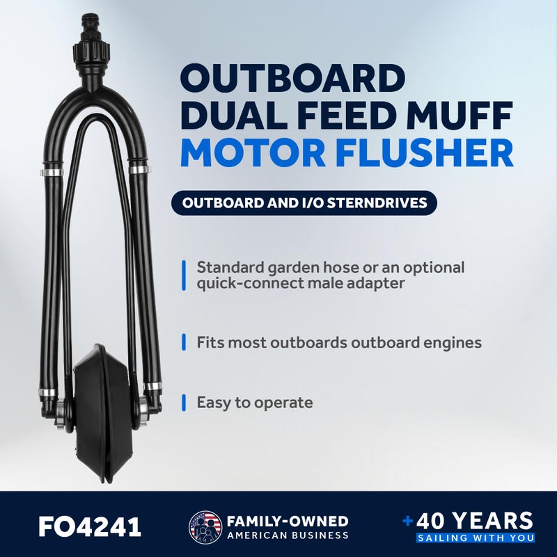 Five Oceans Outboard Motor Muffs, Dual Feed Muff Boat Motor Flusher, Black PVC Marine Grade Rectangular Muffs, Coated Steel Bracket, Includes Garden Hose Connector and Quick Connect Adapter - FO4241 - Image 2
